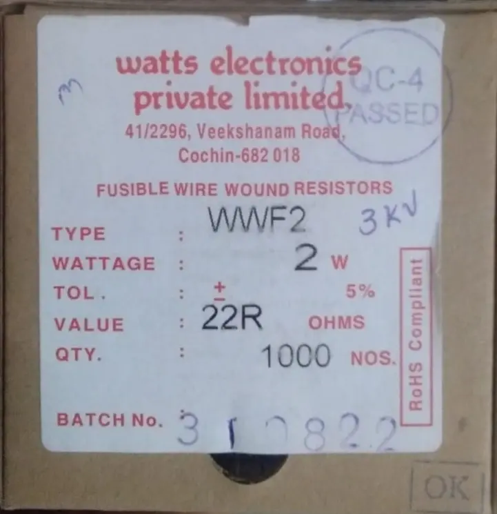 WATTS_WWFR 2W 22R 5% 3KV
